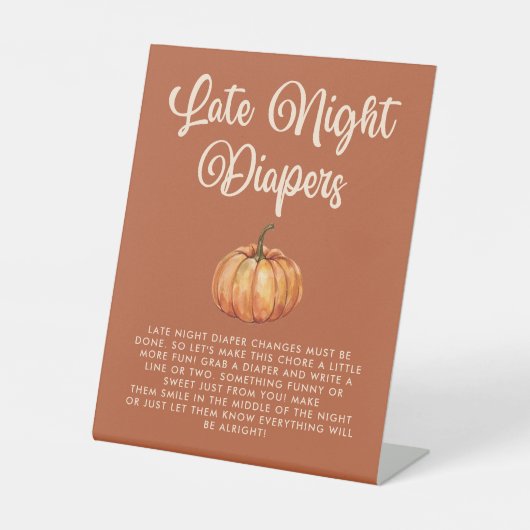 Herfst Baby shower Late Night Luiers Game Reclamebord Met Voetstuk (Voorkant)