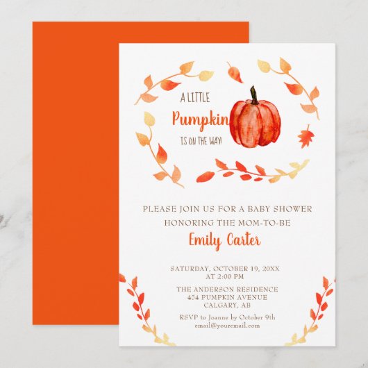 Herfst Baby shower Little Pumpkin Autumn Foliage Kaart (Voorkant / Achterkant)