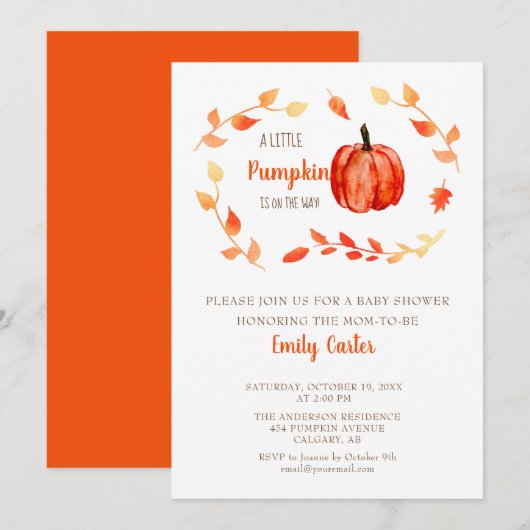 Herfst Baby shower Little Pumpkin Autumn Foliage Kaart (Voorkant / Achterkant)
