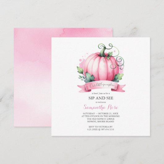 Herfst Baby shower Little Pumpkin Sip and See Kaart (Voorkant / Achterkant)