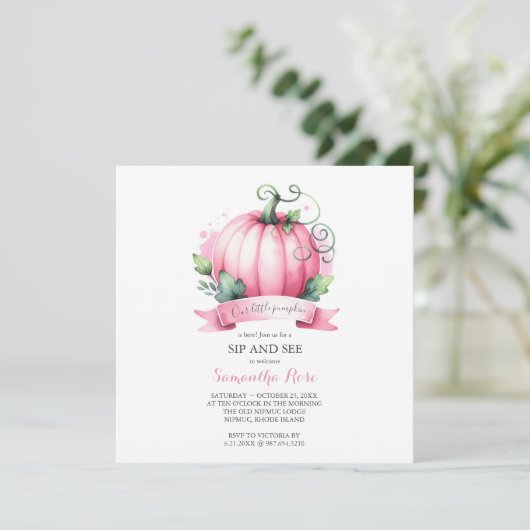 Herfst Baby shower Little Pumpkin Sip and See Kaart (Staand voorkant)