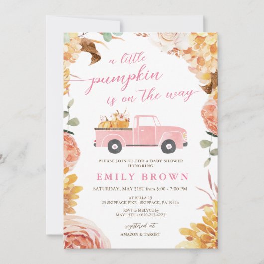 Herfst Baby Shower Little Pumpkin Uitnodiging Temp (Voorkant)