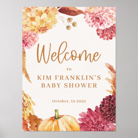 Herfst Baby shower Little Pumpkin Welcome Sign Poster (Voorkant)