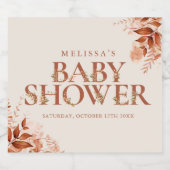 Herfst Baby Shower met Roestige Bloemen Sparkling Wijnetiket (Enkel label)