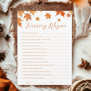 Herfst Baby shower Nursery Rhyme Game Kaart