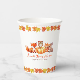 Herfst Baby Shower Pompoen Dieren en Herfstbladere Papieren Bekers