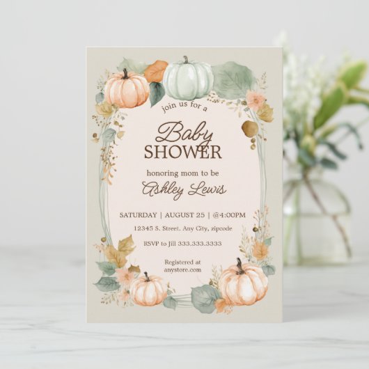 Herfst baby shower pompoen herfst pompoen kaart (Staand voorkant)