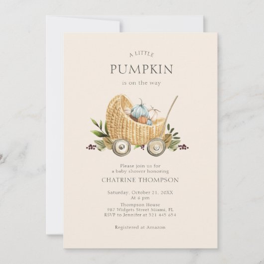 Herfst Baby shower pompoen op de weg Uitnodiging (Voorkant)