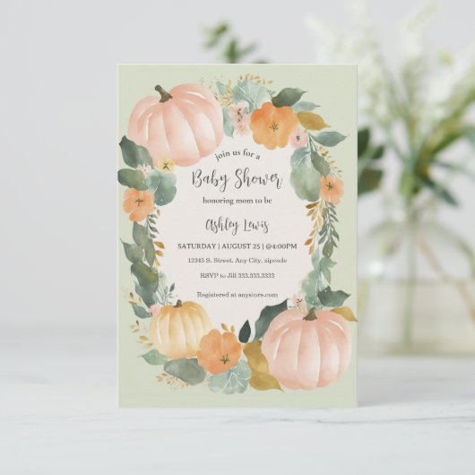 Herfst Baby shower pompoen uitnodiging (Staand voorkant)