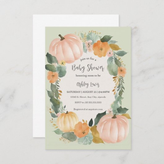 Herfst Baby shower pompoen uitnodiging (Voorkant / Achterkant)
