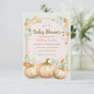 Herfst Baby shower pompoen uitnodiging roze goud
