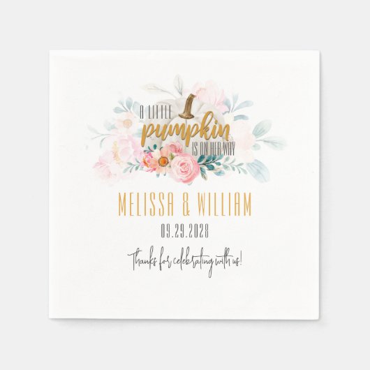 Herfst Baby shower Pumpkin Floral Aangepast Servet (Voorkant)