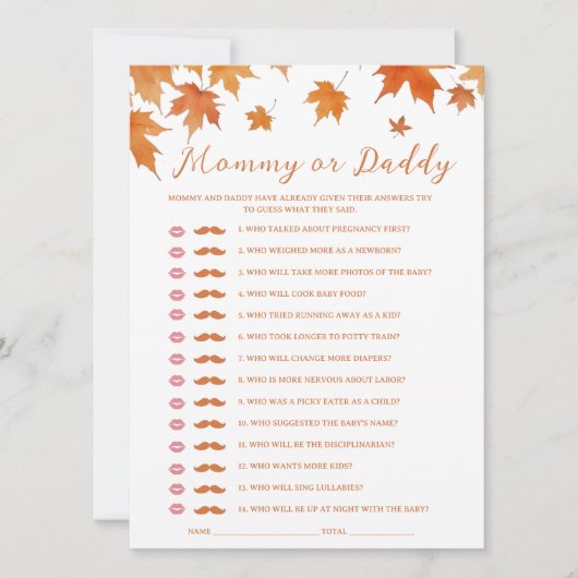 Herfst Baby shower Raad wie spel Kaart (Voorkant)