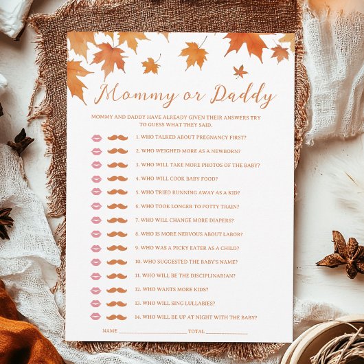 Herfst Baby shower Raad wie spel Kaart