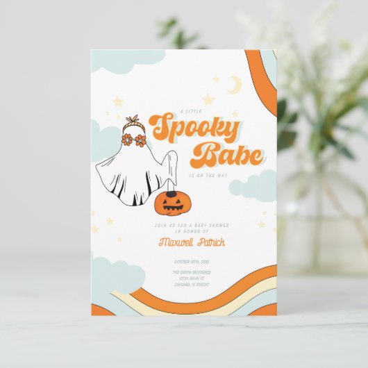 Herfst Baby shower Retro Ghost Groovy Baby shower  Kaart (Staand voorkant)