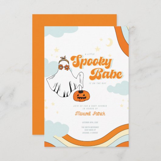 Herfst Baby shower Retro Ghost Groovy Baby shower  Kaart (Voorkant / Achterkant)