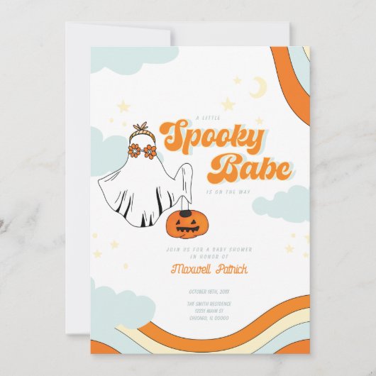 Herfst Baby shower Retro Ghost Groovy Baby shower Kaart (Voorkant)