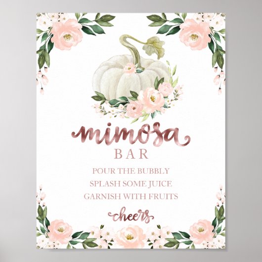 Herfst Baby shower Roze Gold Mimosa Bar Poster (Voorkant)
