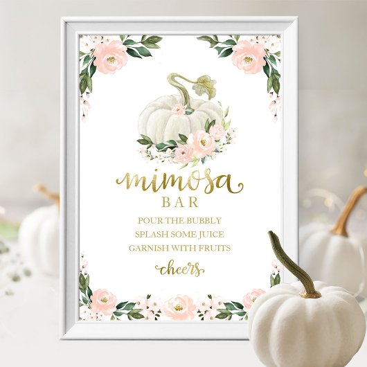 Herfst Baby shower Roze Gold Mimosa Bar Poster