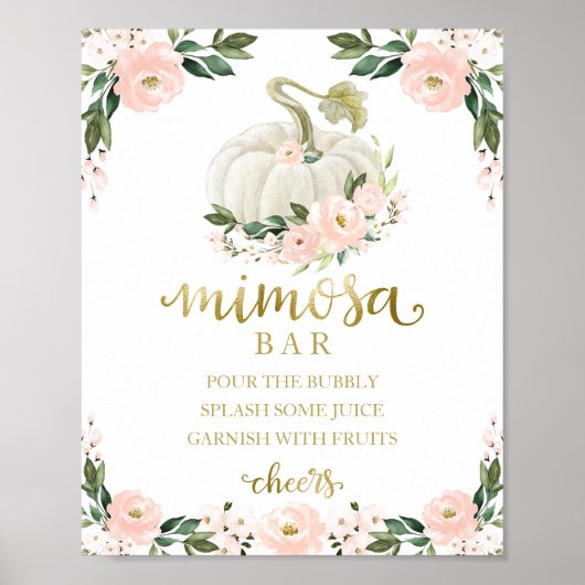 Herfst Baby shower Roze Gold Mimosa Bar Poster (Voorkant)