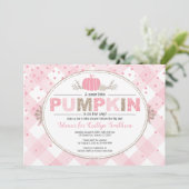 Herfst baby shower Roze Goud Pompoen Meisje Douche Kaart (Staand voorkant)
