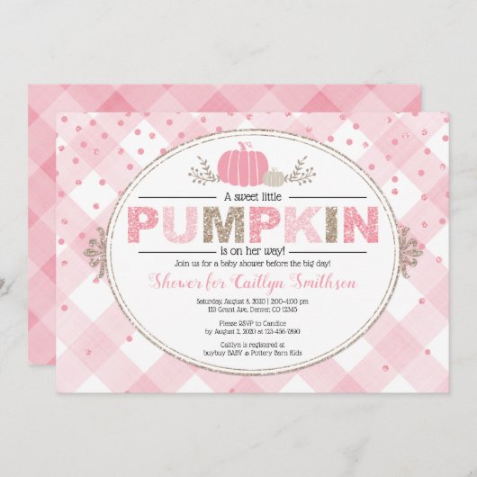 Herfst baby shower Roze Goud Pompoen Meisje Douche Kaart (Voorkant / Achterkant)