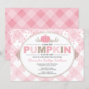 Herfst baby shower Roze Goud Pompoen Meisje Douche Kaart