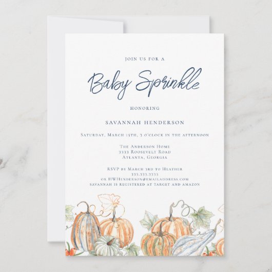 Herfst Baby shower Sprinkle pompoen blauw Kaart (Voorkant)