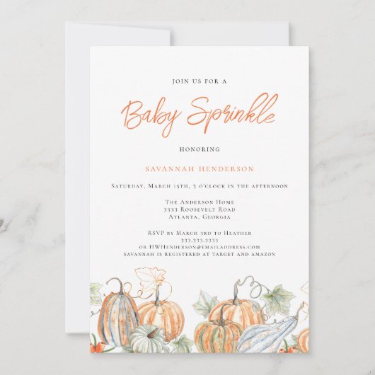 Herfst Baby shower Sprinkle Pompoen Kaart (Voorkant)