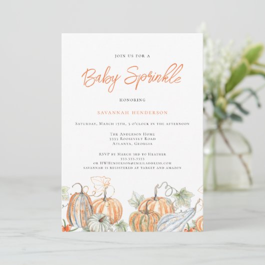 Herfst Baby shower Sprinkle Pompoen Kaart (Staand voorkant)