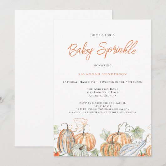 Herfst Baby shower Sprinkle Pompoen Kaart (Voorkant / Achterkant)