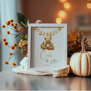 Herfst Baby shower teddybeer Kaarten en geschenken Poster