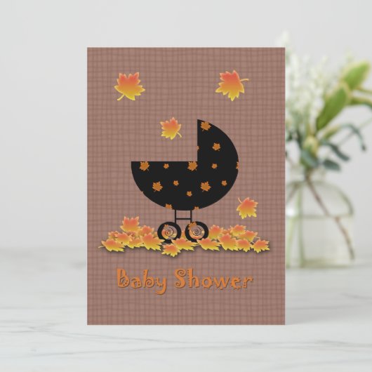 Herfst Baby shower Uitnodiging Baby Buggy (Staand voorkant)