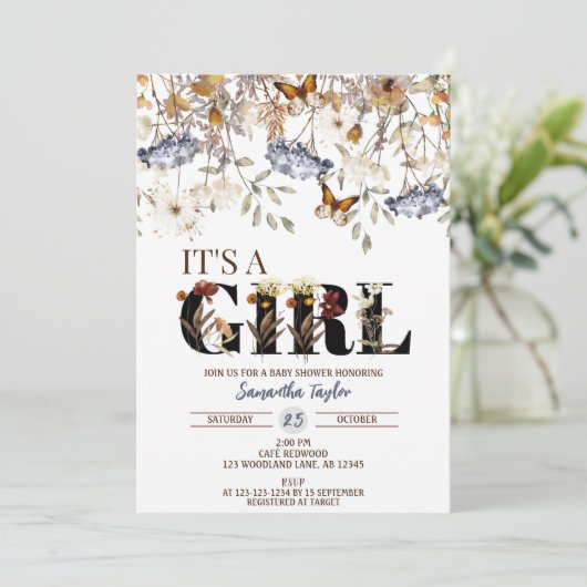 Herfst Baby shower Uitnodiging, Girl Shower Invite Kaart (Staand voorkant)