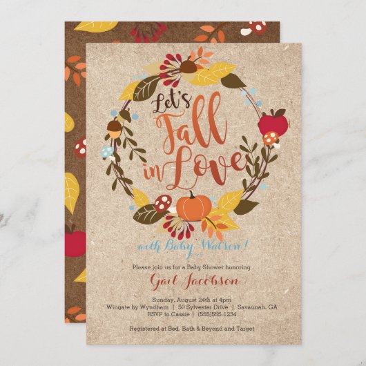 Herfst Baby shower Uitnodiging - "Herfst in liefde (Voorkant / Achterkant)