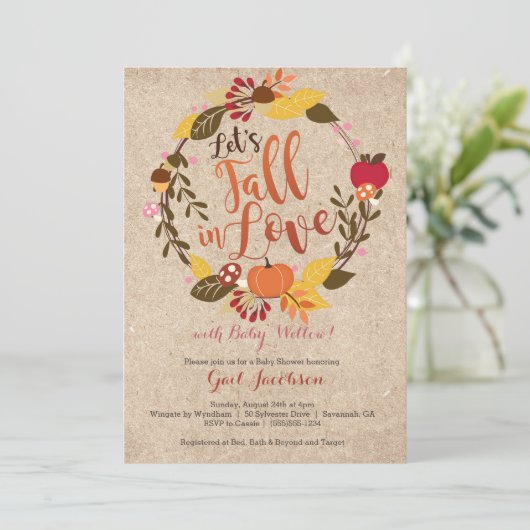 Herfst Baby shower Uitnodiging - "Herfst in liefde (Staand voorkant)