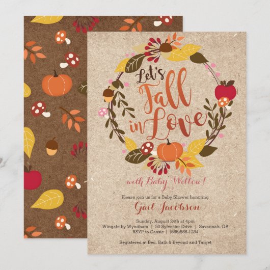 Herfst Baby shower Uitnodiging - "Herfst in liefde (Voorkant / Achterkant)