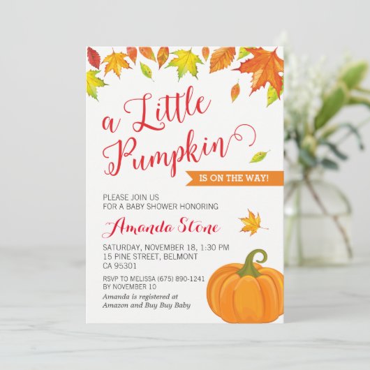 Herfst Baby shower uitnodiging, kleine pompoen her Kaart (Staand voorkant)