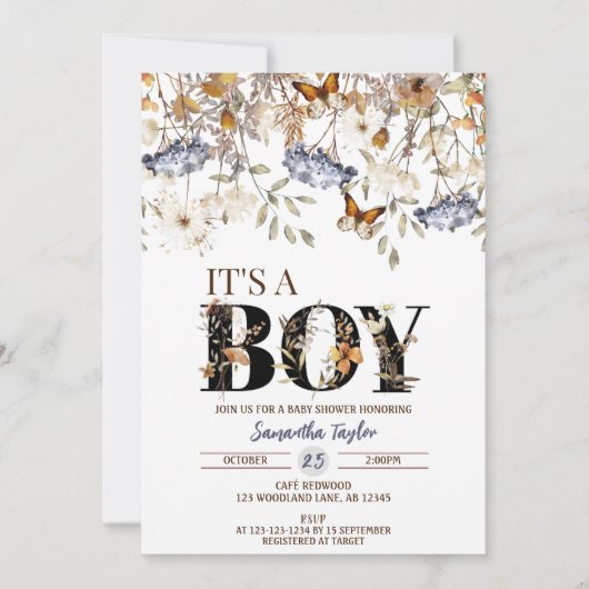 Herfst Baby shower Uitnodiging najaar baby Boy (Voorkant)