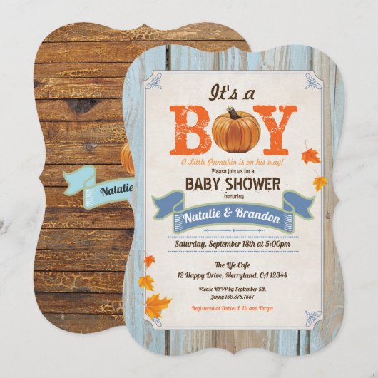 Herfst baby shower uitnodiging roestvrij pompoenho (Voorkant / Achterkant)