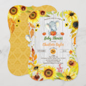 Herfst baby shower uitnodiging zonnebloem olifant (Voorkant / Achterkant)