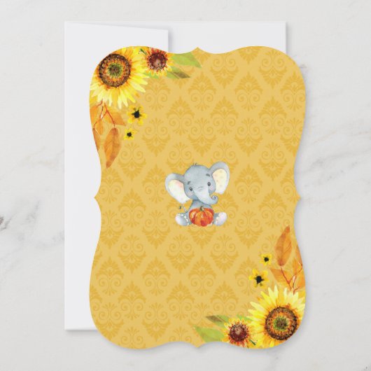 Herfst baby shower uitnodiging zonnebloem olifant (Achterkant)