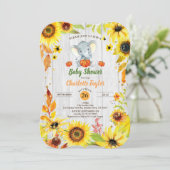 Herfst baby shower uitnodiging zonnebloem olifant (Staand voorkant)