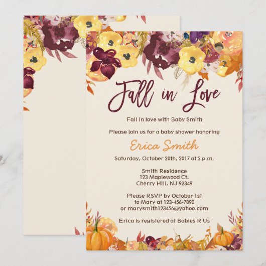 Herfst Baby Shower-uitnodigingen - Herfst in liefd Kaart (Voorkant / Achterkant)