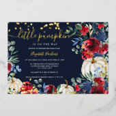 Herfst baby shower van gebottende bruine rode pomp folie uitnodiging (Voorkant)