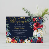 Herfst baby shower van gebottende bruine rode pomp folie uitnodiging (Staand Voorkant)