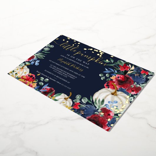 Herfst baby shower van gebottende bruine rode pomp folie uitnodiging (Gedraaid)