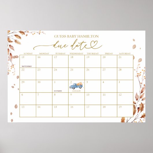 Herfst Baby shower vervaldatum kalender Poster (Voorkant)