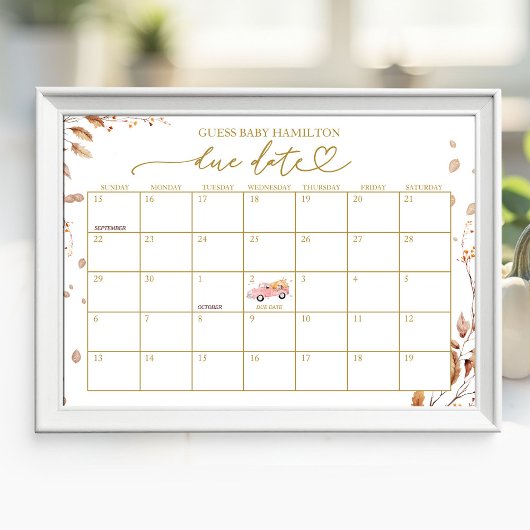 Herfst Baby Shower Verwachte Datum Kalender Poster