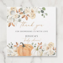 Herfst baby shower vierkant cadeautag, Dank je tag